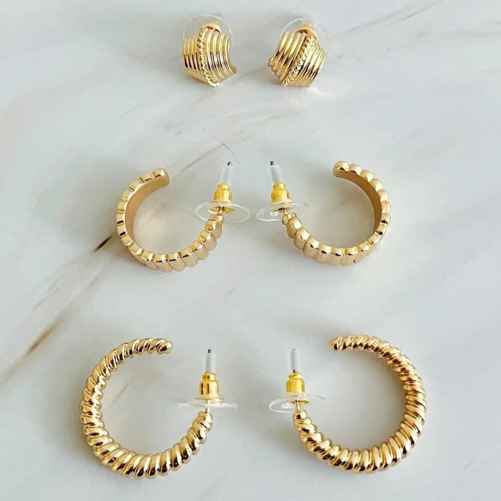 POMINA ~ CABLED TRIO SET HOOP EARRINGS